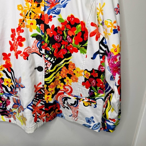 Chico's White Floral Colourful Jacket Size XL Feminine - Picture 5 of 10